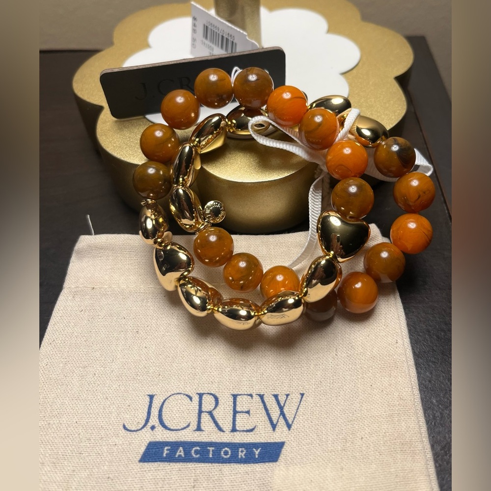 J. Crew Heart bauble stretch Bracelet Set of 2 NWT